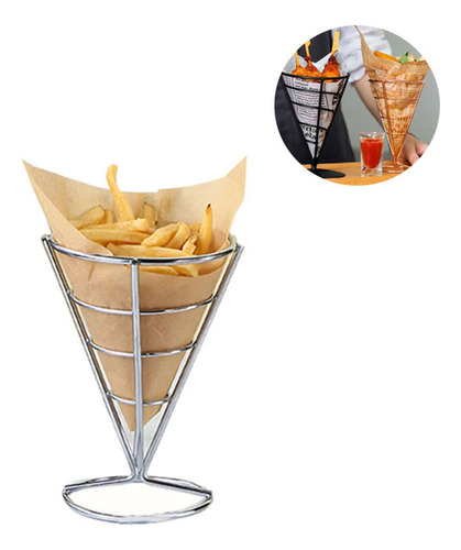 Cono Para Patatas Fritas Y Aperitivos Acero Inoxidable 2pc