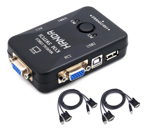 Switch Kvm 2 Puertos Usb Monitor Teclado Mouse Impr + Cables