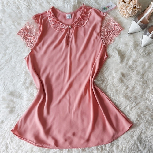 Imagem 4 de 4 de Blusa Feminina Gola Redonda Com Pérolas Moda Evangélica