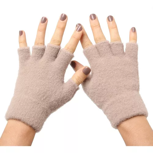 Guantes De Mujer Mitones Sin Dedos Lana Angora Pemium