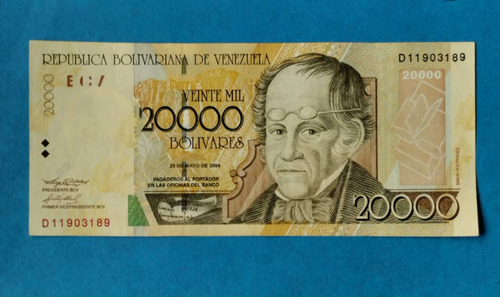  Billete De 20.000 Bs Del 2004 D-8, Leve Uso.