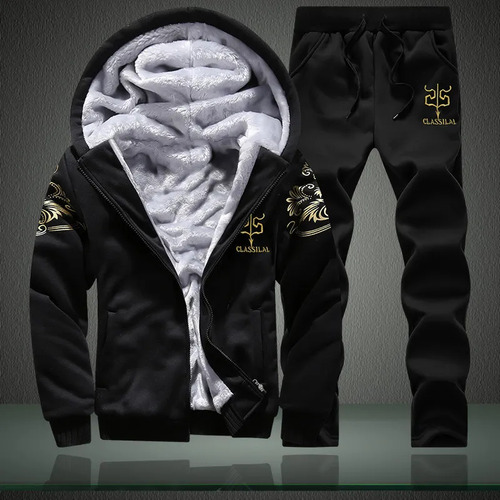 Conjunto De Moletom Masculino Frio Con Blusa Forrada Pesada