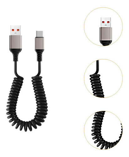 2 Uds Cable Cargador En Espiral Usb C Cable De Carga Rápida