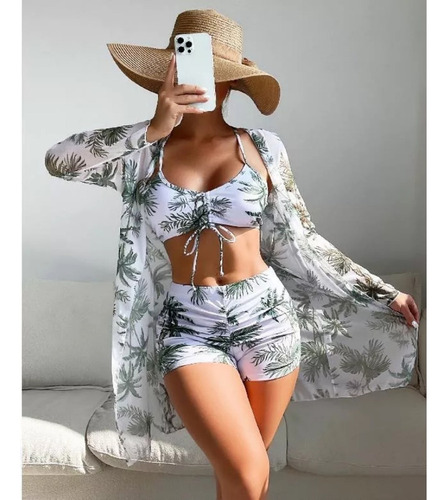 Nm Conjunto De Traje De Baño De Playa Hawaiano De 3 Piezas