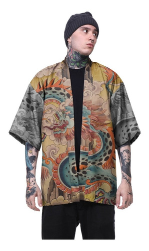 Imagem 1 de 3 de Kimono Haori Oriental Japão Dragão Dragon Yakuza Streetwear