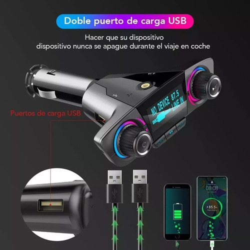 Mz Receptor Bluetooth Y Transmisor Fm Auto Cargador Rápido