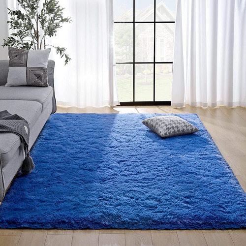 Alfombras Peludas Para Sala De Estar, Color Azul Marino, 5 X