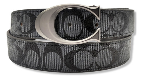 Cinturon Coach Doble Vista Reversible Hombre Mujer Unisex Color Negro Diseño De La Tela Hebilla C Talla M (115cm)
