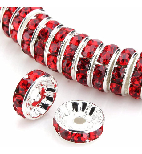 Weebee 100pcs Rondelle Spacer Beads Cristal Charms Plata Am