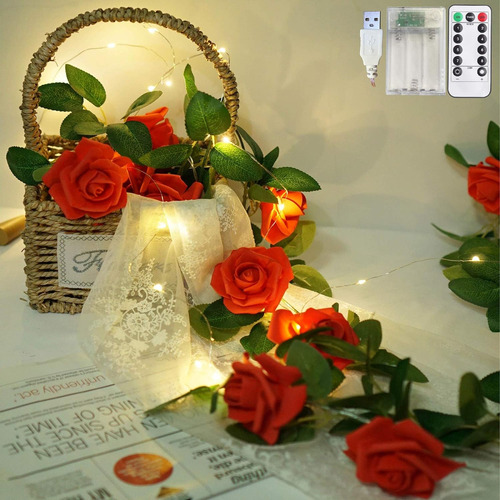 Cadena De Luces De Rosas Alimentada Por Pilas O Usb Con...