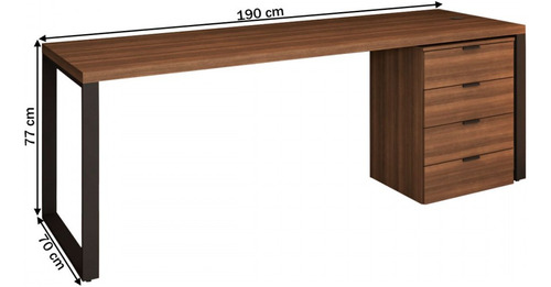 Conjunto Home Office Mesa Diretor 190 Cm E Gaveteiro Munique