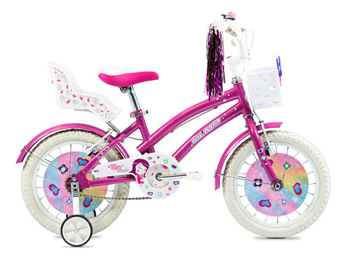 Bicicleta paseo infantil Olmo Infantiles Tiny Friends  2021 R16 1v freno v-brakes cambios N/A color violeta con ruedas de entrenamiento  