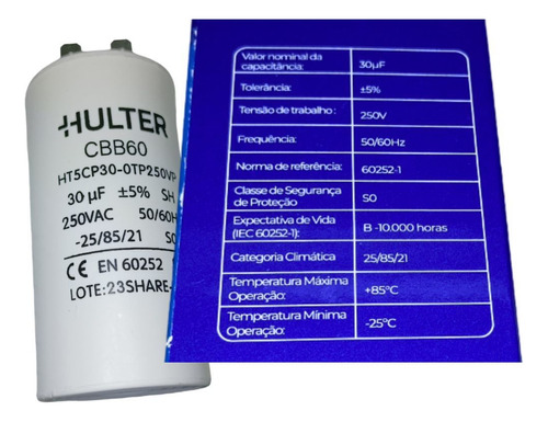 Capacitor Tanquinho 30uf 250v Com Fio