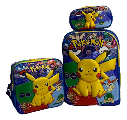 Kit Mochila Primaria Jumbo+lonchera+lapicera 3d Envío 3pzas Pokémon 1 3d Con Luz Lisa