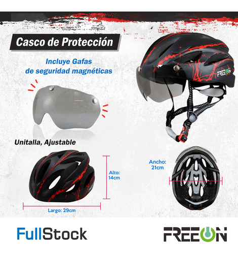 Casco Profesional Ciclismo C/lentes Imantados Fon400b Freeon Color Negro Talla L