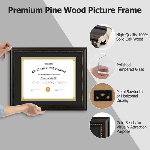 Golden State Art, Marco De Diploma De 8,5 X 11, Madera Maciz
