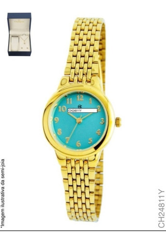 Relógio Champion Feminino Dourado Pequeno + Kit Ch24811y Cor do fundo Azul