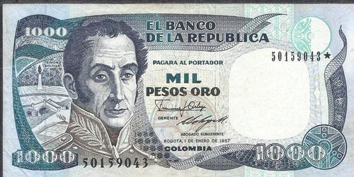 Colombia Reposición 1000 Pesos Oro 1 De Enero 1987