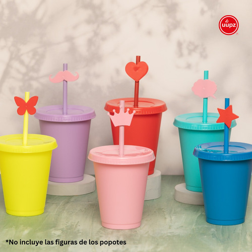 60 Vasos Reusables Con Popote Para Bebida Fría Mini 16 Oz Color Rosa pastel