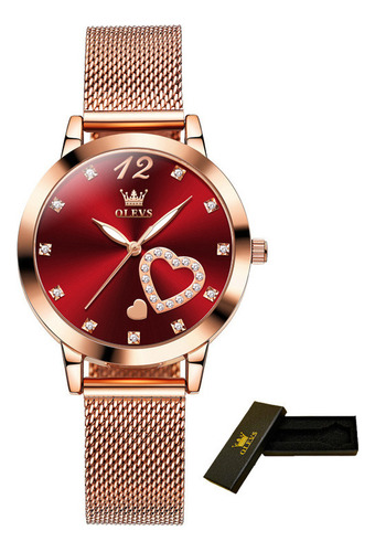 Reloj De Cuarzo De Lujo Olevs 5189 Luminous Diamond Color Del Fondo Rojo