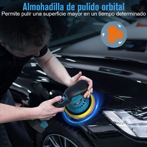 Himicar Dc6000 02 pulidora de coches ajustable 5500rpm pulidora orbital azul sin cable discos de 6 pulgadas para pulir coches lijar madera desincrustar metales equipada con 2 baterías 3.0Ah 1500mAh