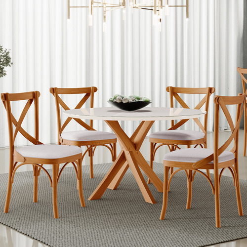 Cadeira Para Sala de Jantar e Estar Living Estofada Ávila L02 Linho Bege