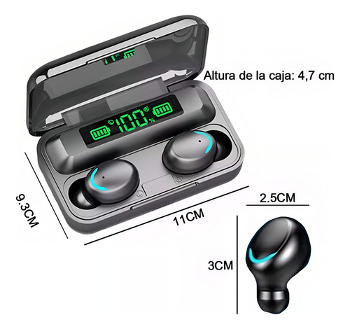Audifonos In-ear Inalambricos Keluona F9-5 Bluetooth Tactil Cancelacion De Ruido Color Negro Con Luz Led