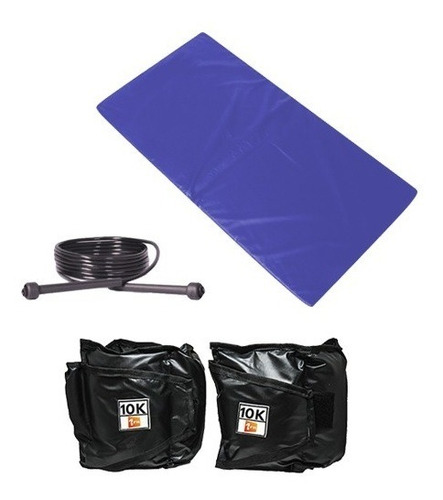 Kit Colchonete Azul + Corda De Pular +par De Caneleira 10kgs