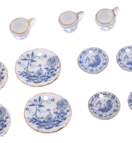 1:12 Miniatura Juego De Té De Porcelana Plato Taza Olla