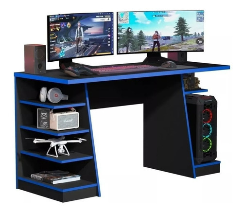 Mesa Gamer Escrivaninha Mesa De Computador Escritório Quarto Cor Azul