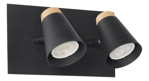 Aplique 2 Luces Eleanor Negro Con Madera Base Apto Led Mks