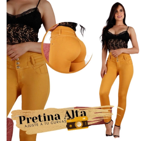 Pantalon Levantacola Para Dama Mostaza Control Abdomen