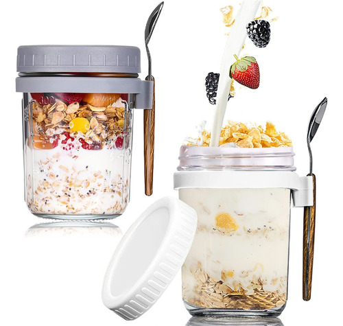 . Taza De Desayuno, 2 Recipiente De Avena Con Tapa Y Cuchara
