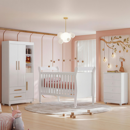 Quarto De Bebê Completo Zara 100% Mdf 3 Portas 6 Gavetas