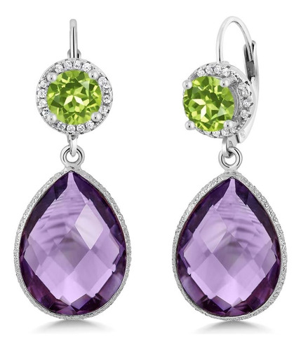 Gem Stone King Pendientes De Plata De Ley 925 Con Peridoto V