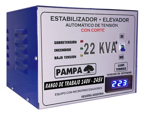 Elevador De Tensión Automático 22 Kva 140v Pampa Promoción Color Azul