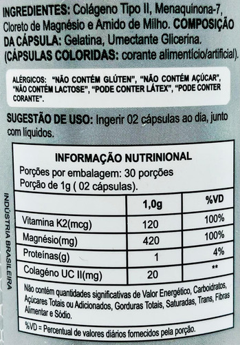 Kit 2 Vitamina K2 + Colágeno Tipo 2 + Magnesium 60 Cáps