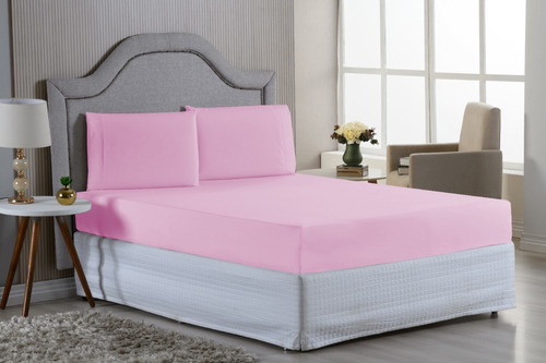 Jogo Cama Casal 3 Peças | Percal 200 Fios Cor Rosa Desenho Do Tecido Liso