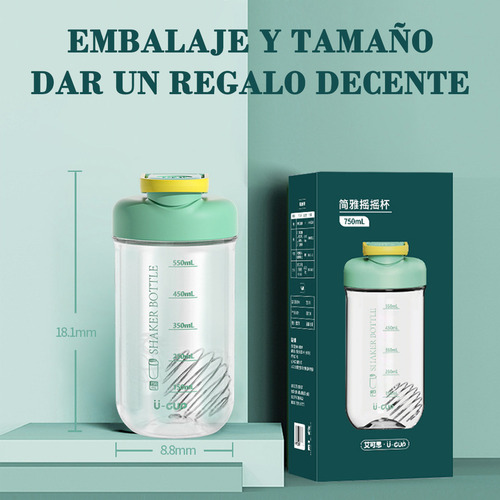 Vaso Shaker Vaso Mezclador Shaker Para Proteina En Caja 750ml Verde