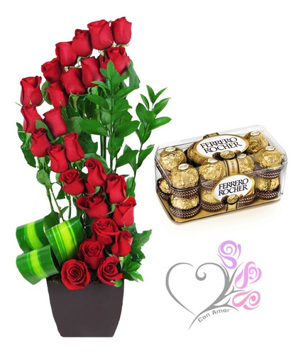 Arreglos Florales 24 Rosas Rojas Naturales + Chocolates Cdmx | MercadoLibre
