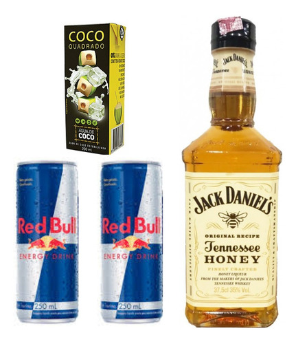 Kit Presente Jack Daniels Honey 375ml + Red Bull + Gelo Coco