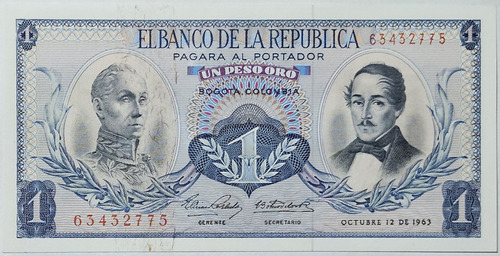 Billete 1 Peso 12/oct/1963 Colombia Unc