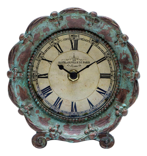 Reloj De Mesa Analógico De Peltre Decorativo Francés Vintage