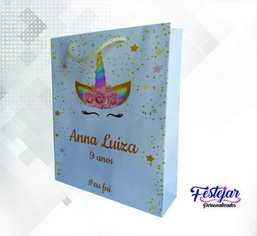 Sacola Unicórnio Personalizada 23x16x7cm (mod3) - 20 Unidades