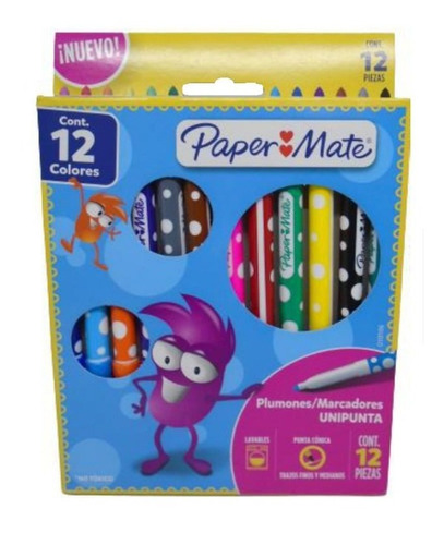 12 Plumones Marcadores Paper Mate Lavables Colores Surtidos