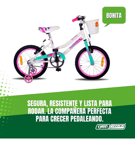 Bicicleta Infantil R16h Newton Mod Bonita Con Canasto Turquesa R16