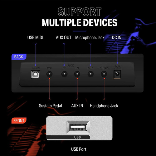 Donner Piano De Teclado, Teclado De Piano De 54 Teclas, Tecl