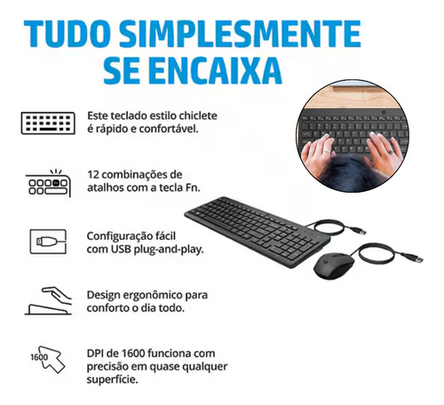 Kit Mouse E Teclado Com Fio 150 Hp