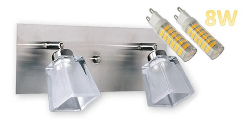 Imagen 1 de 7 de Aplique 2 Luces Tulipa Vidrio Baño + Lampara G9 Led Puraluz