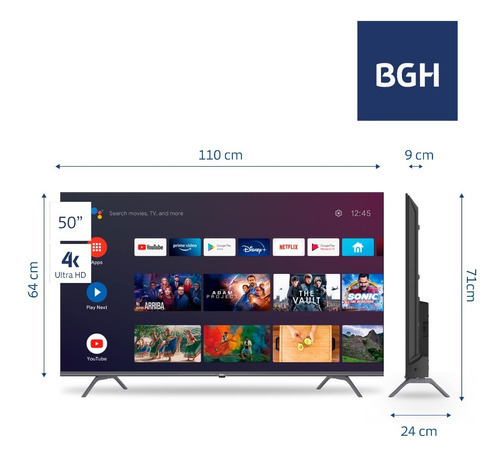 Televisor Bgh 50'' Android Tv Negro 4k Ultra Hd Pne040263